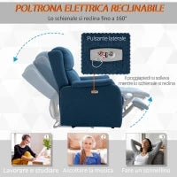 Poltrona Reclinabile con Poggiapiedi, in Tessuto Effetto Lino, Legno e Metallo, 77x91x106 cm, Blu