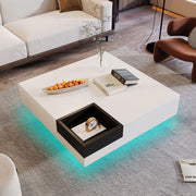 Tavolino da Salotto con LED e Box Contenitore ¨C MINIMAL ¨C Bianco e Nero Lucido, 72x72x30 cm