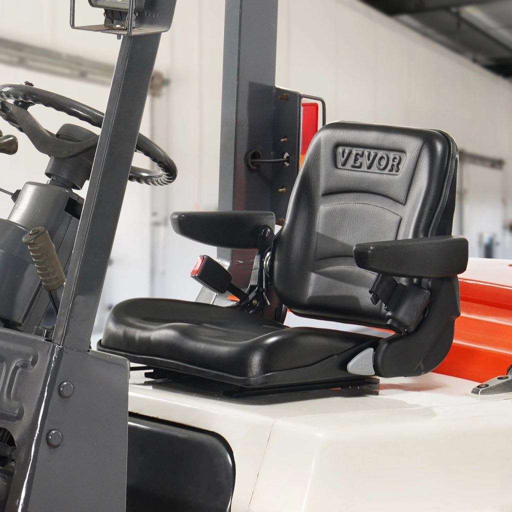Sedile Universale per Carrello Elevatore e Trattore Pieghevole Regolabile in PVC con Braccioli e Cintura di Sicurezza TY-B17-1AF