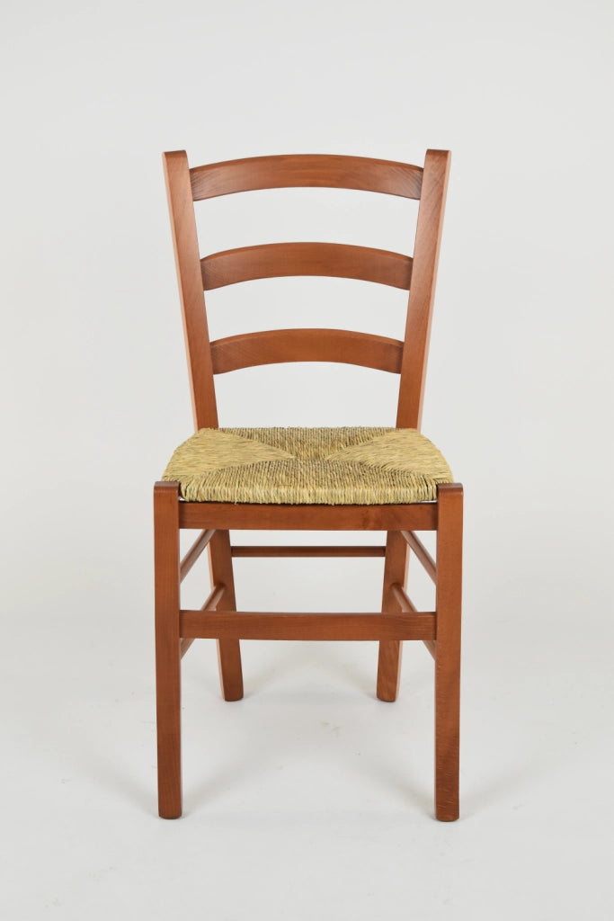 Set 2 Sedie Venice Tommychairs, robusta struttura in legno di faggio verniciata in ciliegio e seduta in paglia
