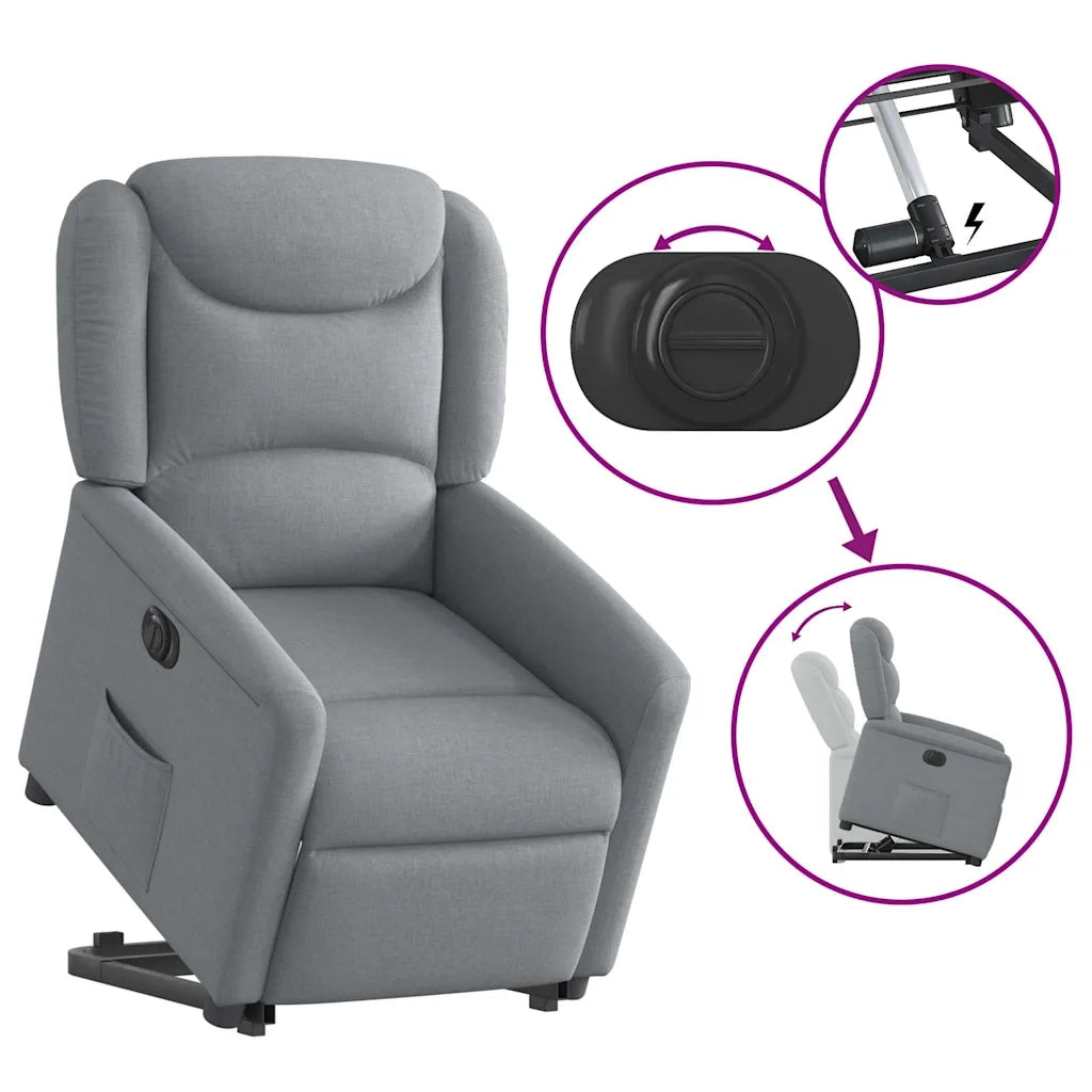Divano Sedia-Poltrona Reclinante Alzapersona Elettrica Grigio Chiaro Tessuto 913104