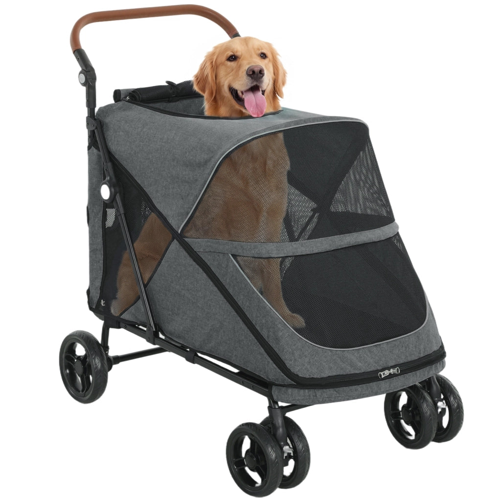 Carrello per Cani Pieghevole ¨C Minimal ¨C Grigio 360¡ã Ruote Rete Cuscino