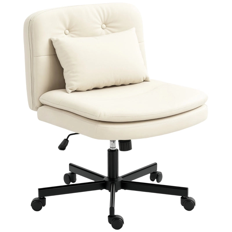 Sedia da ufficio girevole senza braccioli con cuscino extra e altezza regolabile in similpelle beige 63 × 67 × 83-93 cm