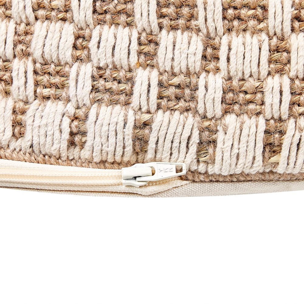 Pouf Natural Beige Seagrass Cotton 50 cm Styrofoam Filling Ottoman Handwoven Boho Style