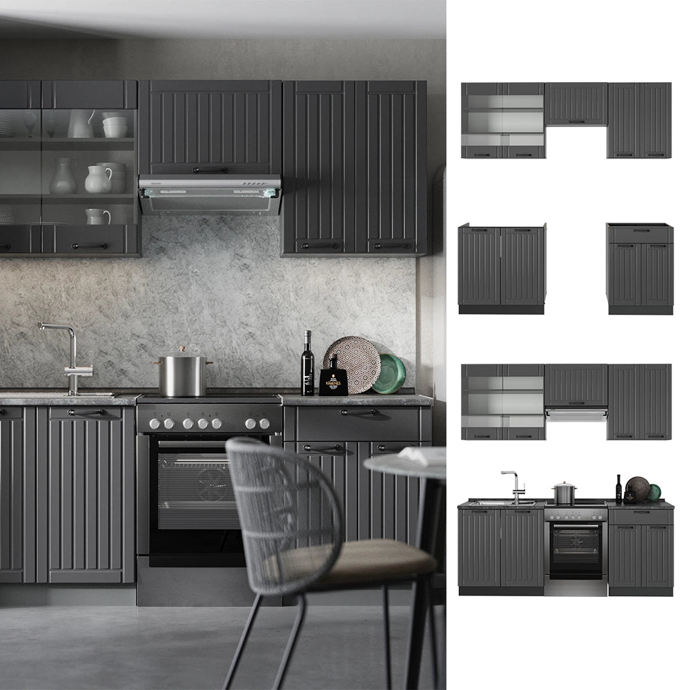 Cucina componibile Fame-Line Grigio scuro/Antracite 200 cm, PL Rovere Vicco