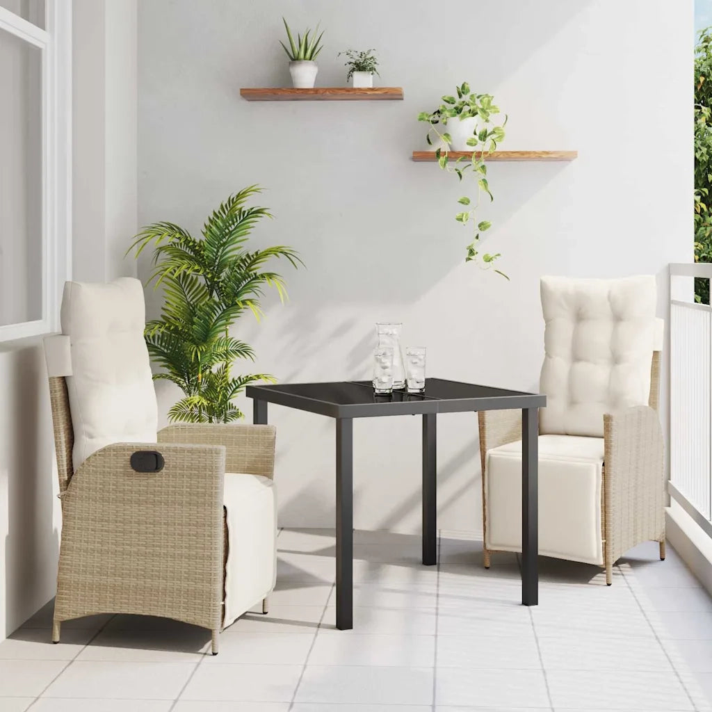 Set da Pranzo per Giardino con cuscino 3 pcs Beige polyrattan