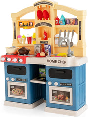 Cucina Giocattolo per Bambini, Cucina per Bambini con Forno, Microonde, Lavello e Rubinetto, Funzione Luci e Suoni, Vapore e Ebollizione, 69 Accessori, per 3+ Anni (Blu)