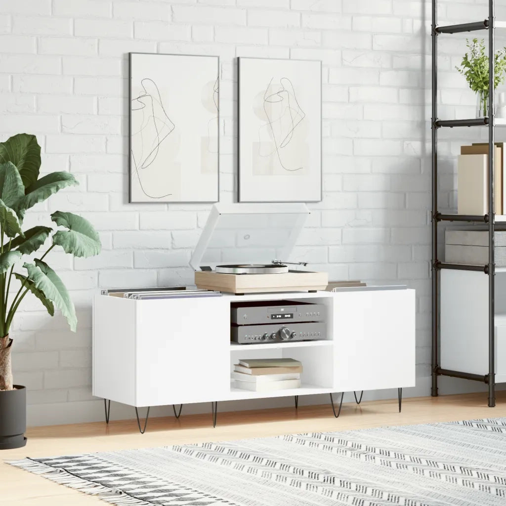 Mobile Porta Dischi Bianco 121x38x48 cm in Legno Multistrato 831676