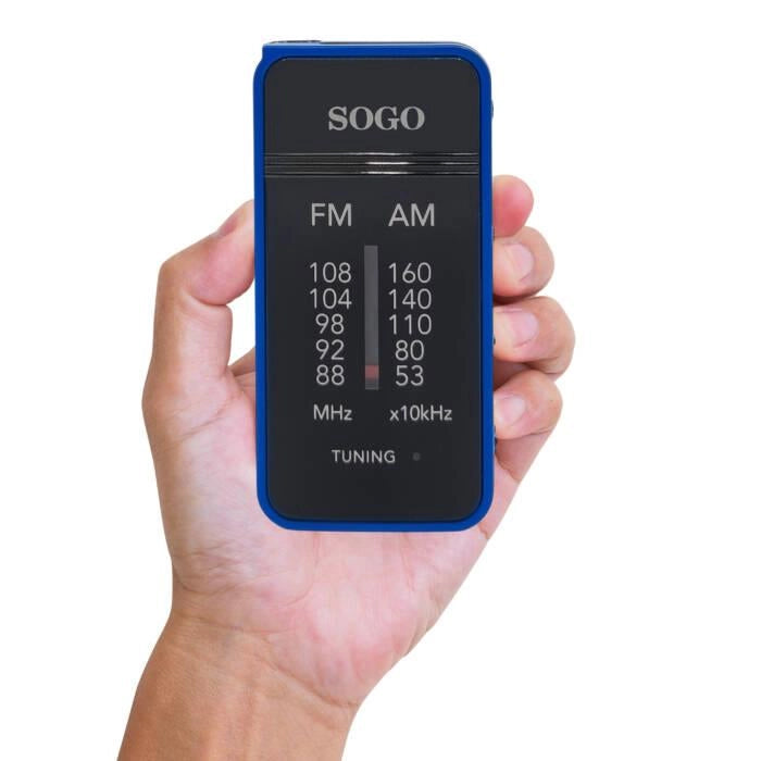 Radio portatile AM/FM tascabile con auricolari, sintonizzazione analogica, 50dB SNR, alimentazione 2 batterie AAA - SOGO
