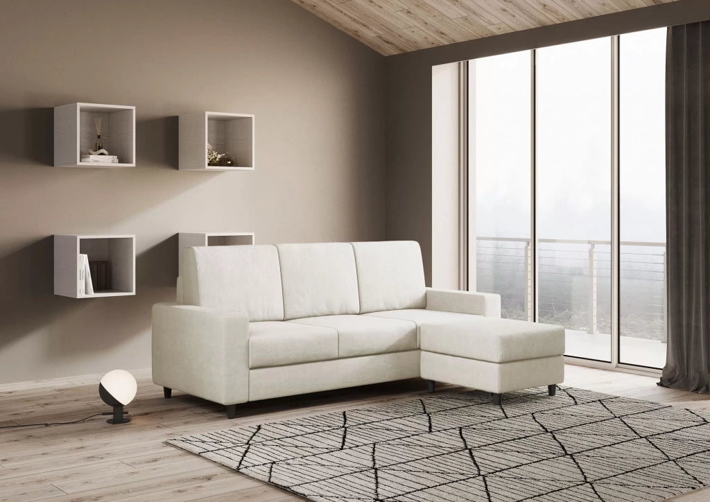 Divano sakar 3 posti (tre sedute da 60cm) + pouf misure esterne l.208 p.155 | latte - Mobili 2G