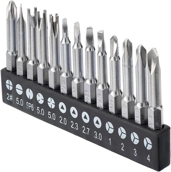 Set di Bit per Trapano a Maggiorazione a 1/4" con Testa a Triangolo a Croce e Y - 13 pezzi - Lunghezza 50MM