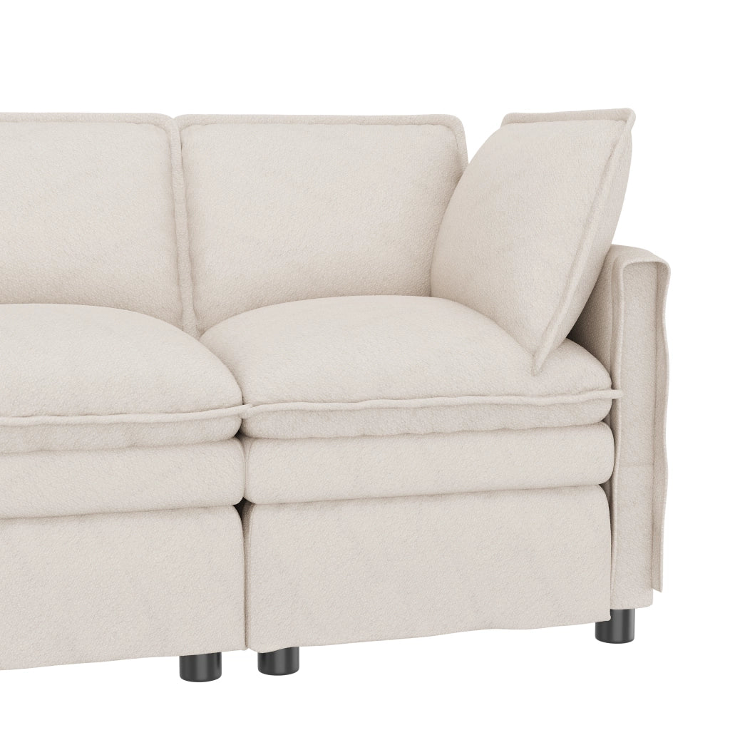 Divano modulare XXL 6 posti con funzione letto e pouf mobile in chenille beige