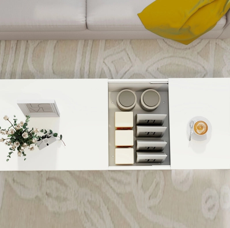 TAVOLINO da Salotto Regolabile 110x52x36 cm Legno Bianco