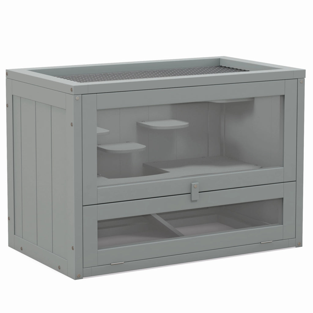Gabbia per Criceti in Legno a 2 Livelli con Scale e Piattaforme 60x35x42 cm Grigio ¨C zephmum