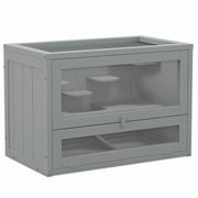 Gabbia per Criceti in Legno a 2 Livelli con Scale e Piattaforme 60x35x42 cm Grigio ¨C zephmum