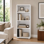 Libreria Bianca Salvaspazio con 3 Ripiani Regolabili | Scaffale Moderno Porta Libri e Raccoglitori | Mobile Libreria Verticale per Soggiorno, Ufficio e Studio 60x30x130 cm