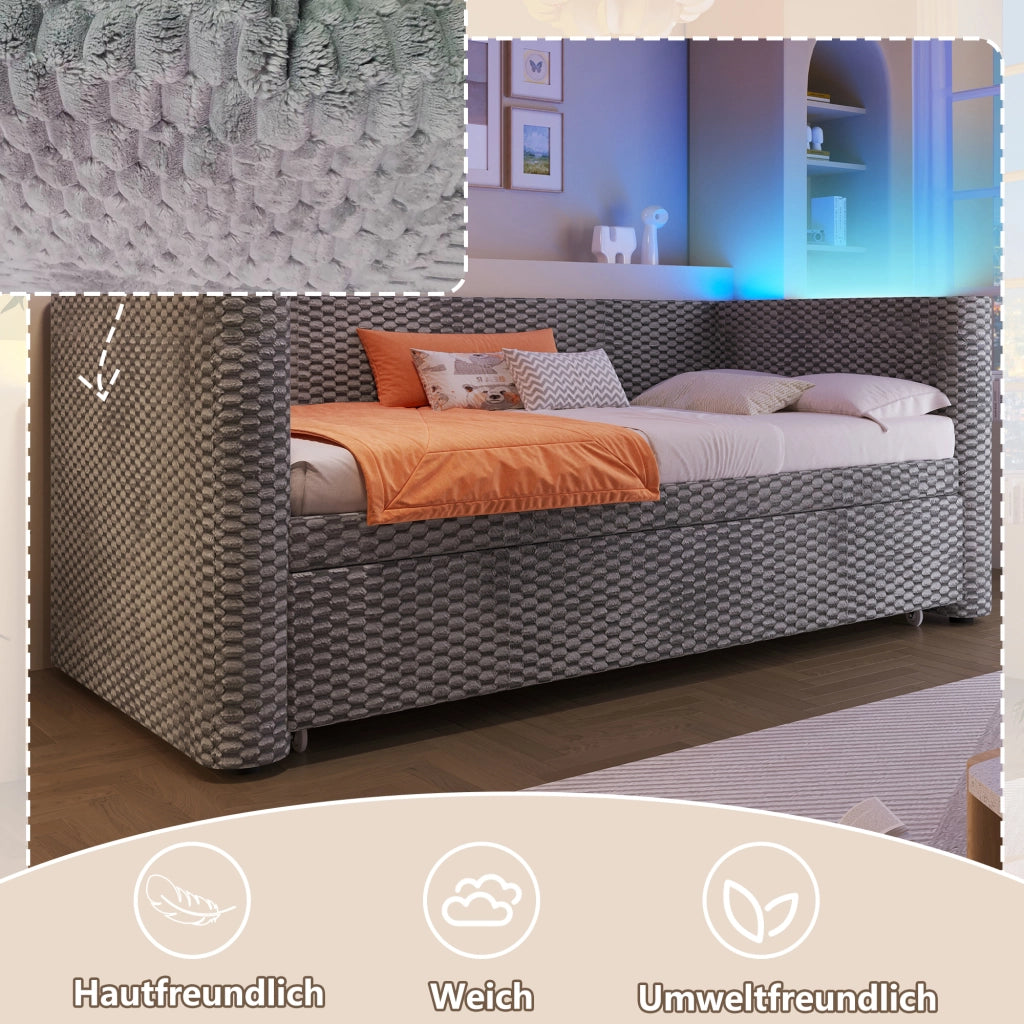 DESMIU Divano letto 90 × 200 cm 2 posti con LED, 180 × 200 cm, senza materasso, in velluto, grigio