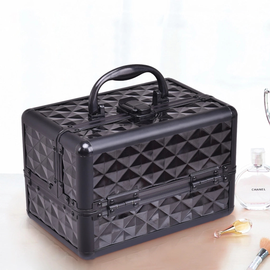 Caso cosmetico professionale con specchio Cosmetici caso del treno multiuso 23x15x18cm Nero-Armadietti per gioielli