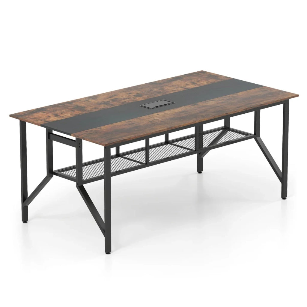 Tavolo da conferenza 180 x 96 x 76 cm per 6-8 persone con pratico spazio di archiviazione in stile moderno realizzato in legno ingegnerizzato marrone 20_0018557