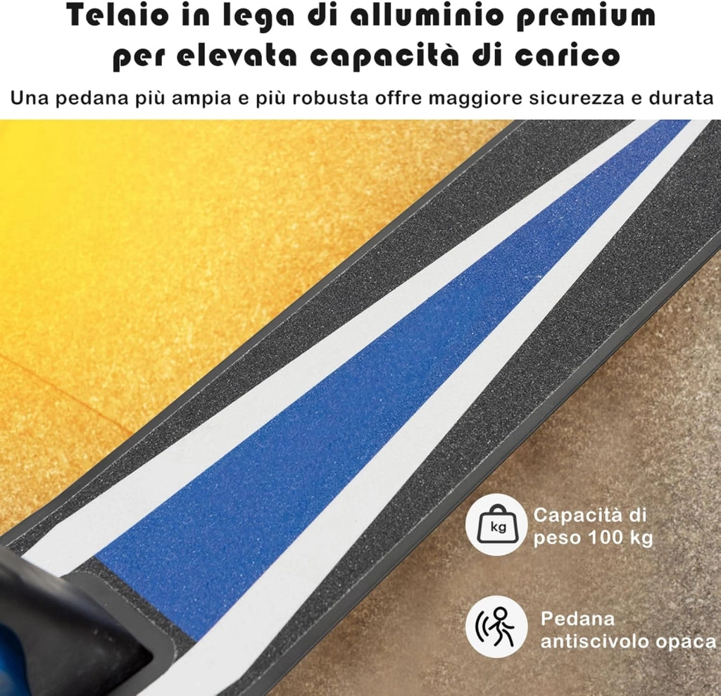 Monopattino Pieghevole con Altezza Regolabile, 2 Ruote Luminose con Freno, Manubrio Regolabile, Pedana Antiscivolo, Tracolla e Cavalletto, Scooter Portata 100kg, 10+ Anni