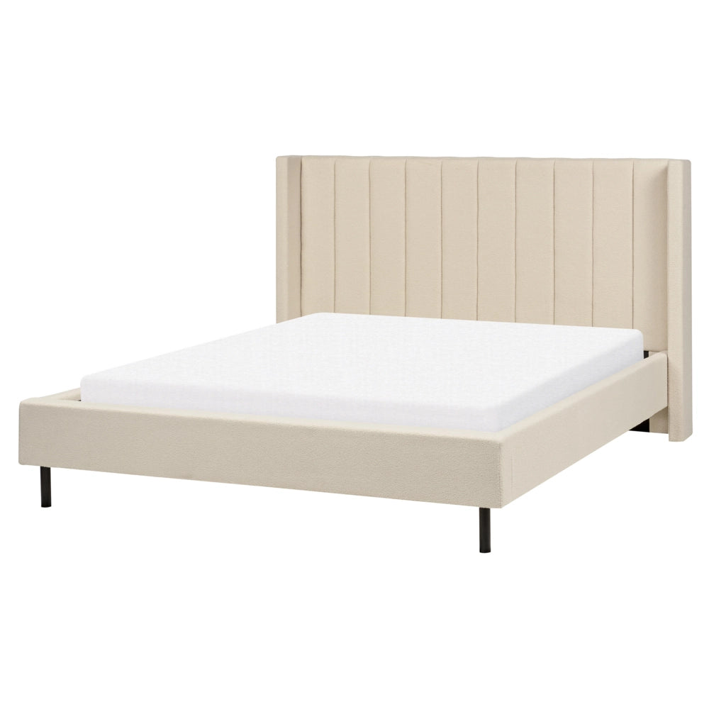 Letto matrimoniale con doghe 160 x 200 cm tessuto bouclè di colore beige stile glam moderno