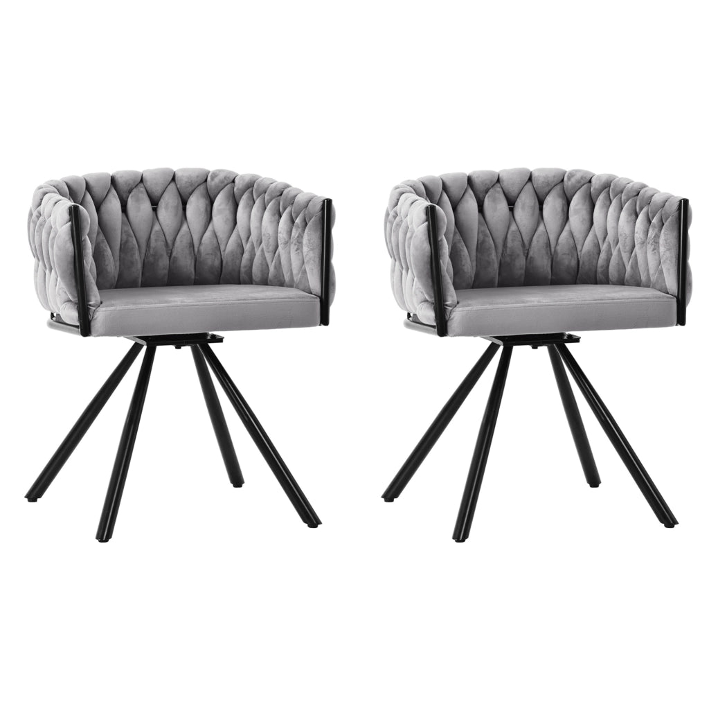 Set 2 sedie da pranzo girevoli 360° in velluto grigio