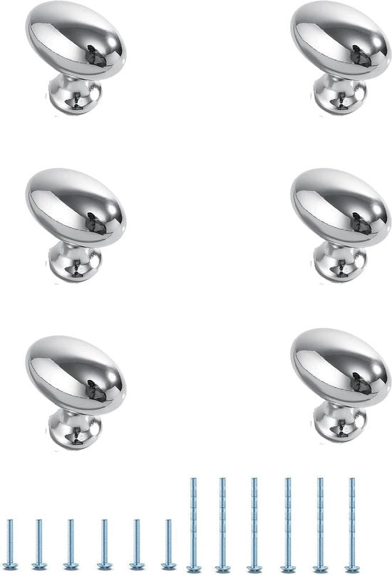 Maniglie Ronde per Armadi e Cassetti in Acciaio Inox, Set da 6 pezzi in Argento