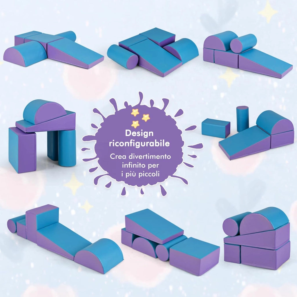 Set di 5 Blocchi con Diverse Forme e Colori, Giocattolo per Arrampicata e Strisciamento, Aiuta i Bambini a Crescere (Blu e viola)