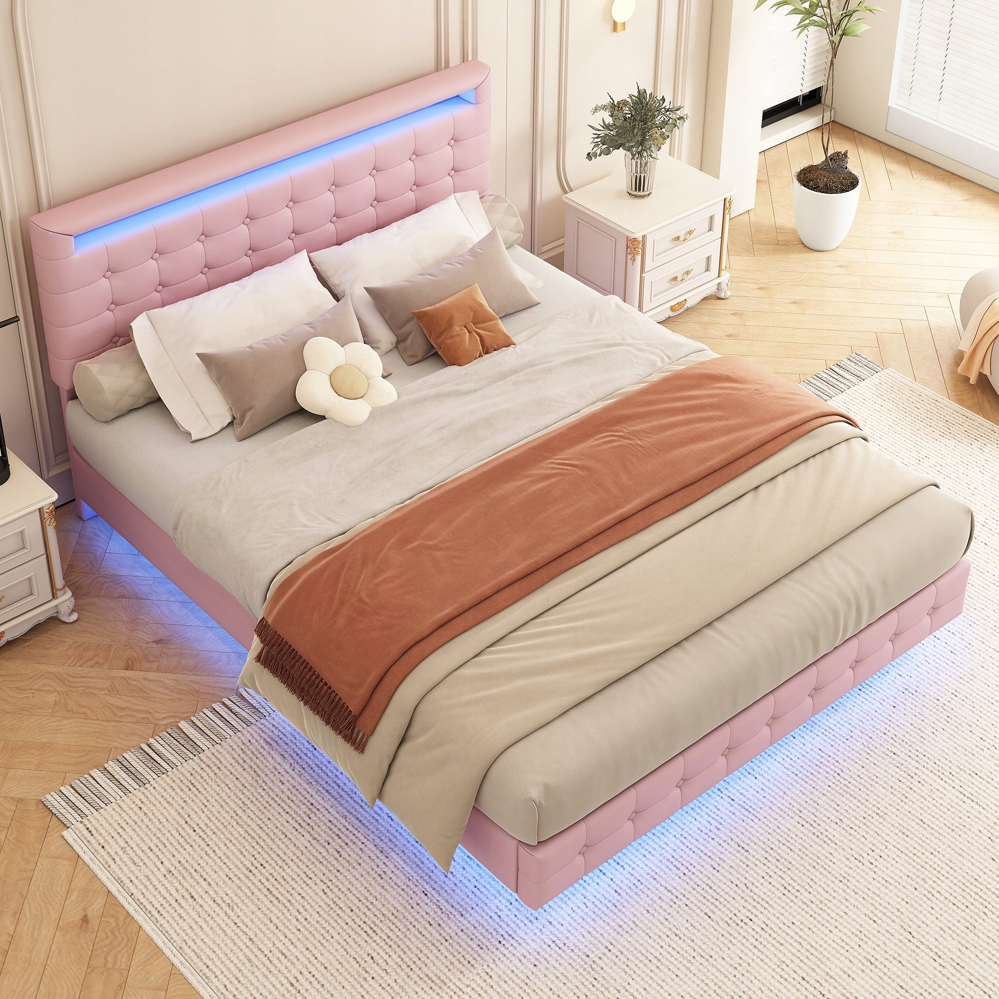 Letto matrimoniale 140x200 LED - Xylo - Regolazione testiera rosa