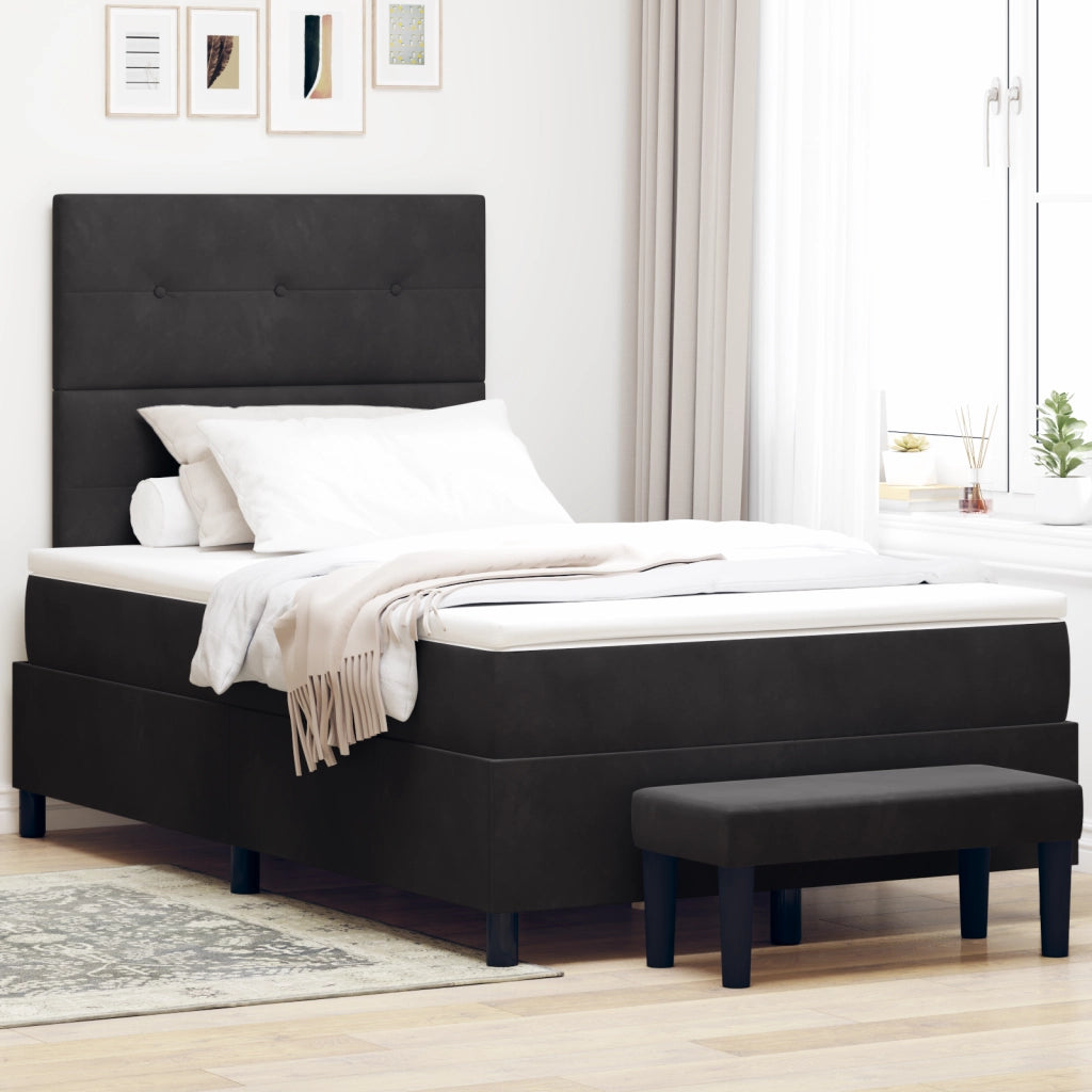 Letto con Rete con Materasso e Panchina Nera 120x200 cm Velluto