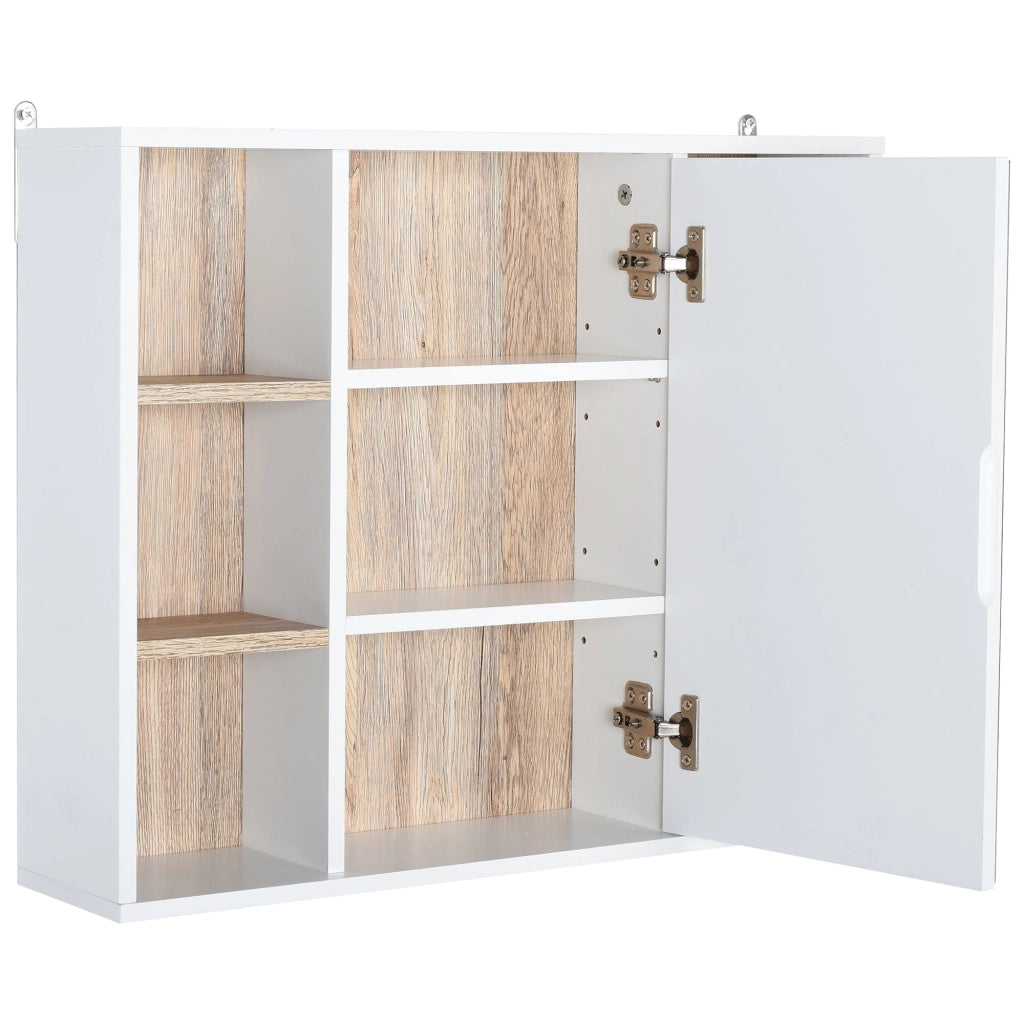 Specchio Armadietto da Bagno Pensile 60x14,5x49,4 cm in MDF e Truciolato Bianco e Legno Naturale