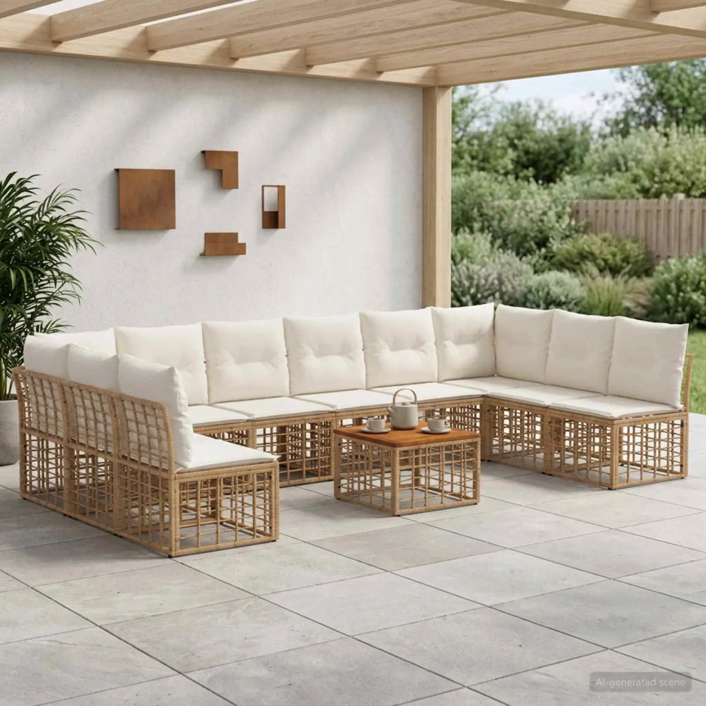 Set di divani da esterno 11 pcs Naturale e Bianco Crema 3437544