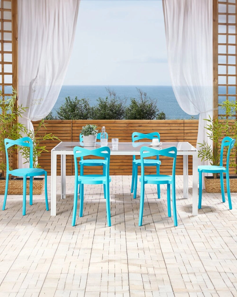 Set di 6 Sedie da pranzo per Giardino in Plastica di colore Blu in stile moderno contemporaneo esterno terrazzo