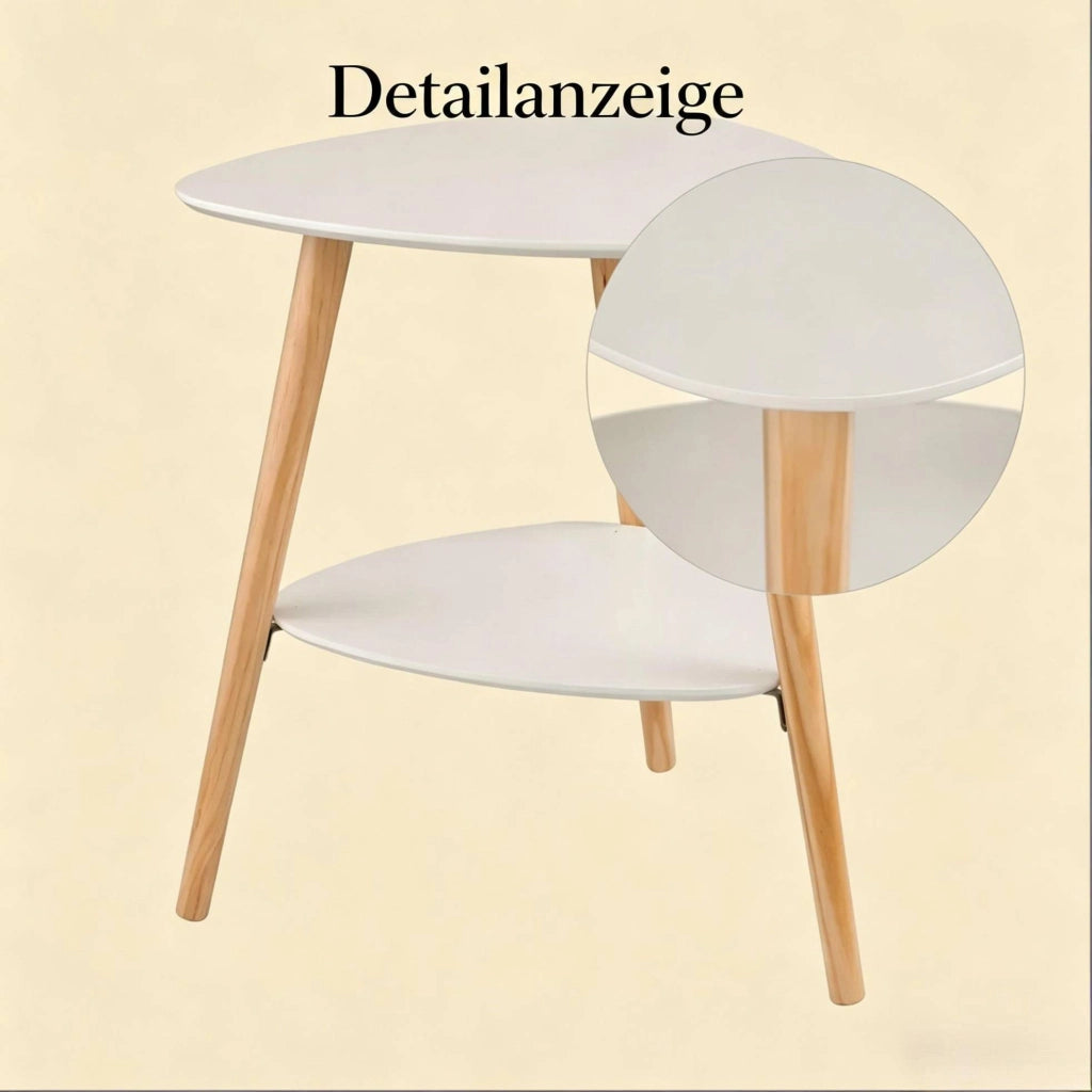 Tavolino Bianco in MDF e Legno Massiccio con Due Ripiani, 50x40x55 cm