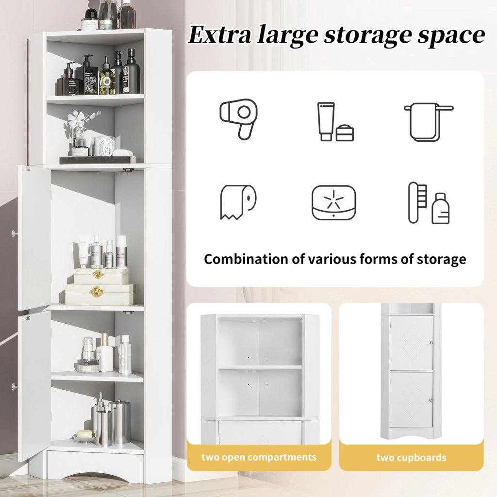 Mobile da bagno angolare con vani aperti e ripiano regolabile per bagno 36.5 x 36.5 x 155 cm