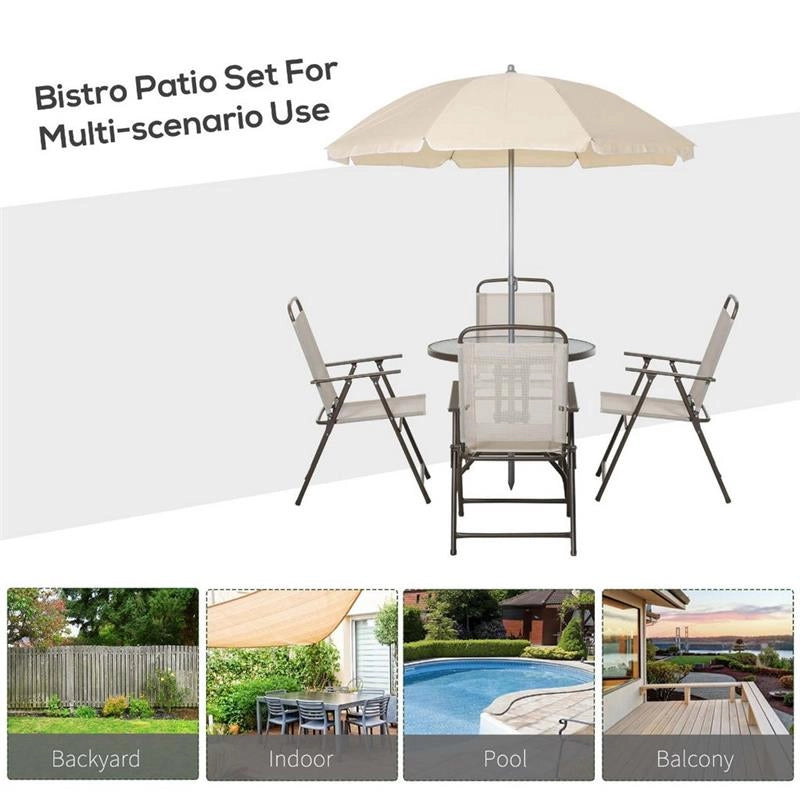 SET DA GIARDINO CON TAVOLO,SEDIE E OMBRELLONE IN COLORE  CREMA