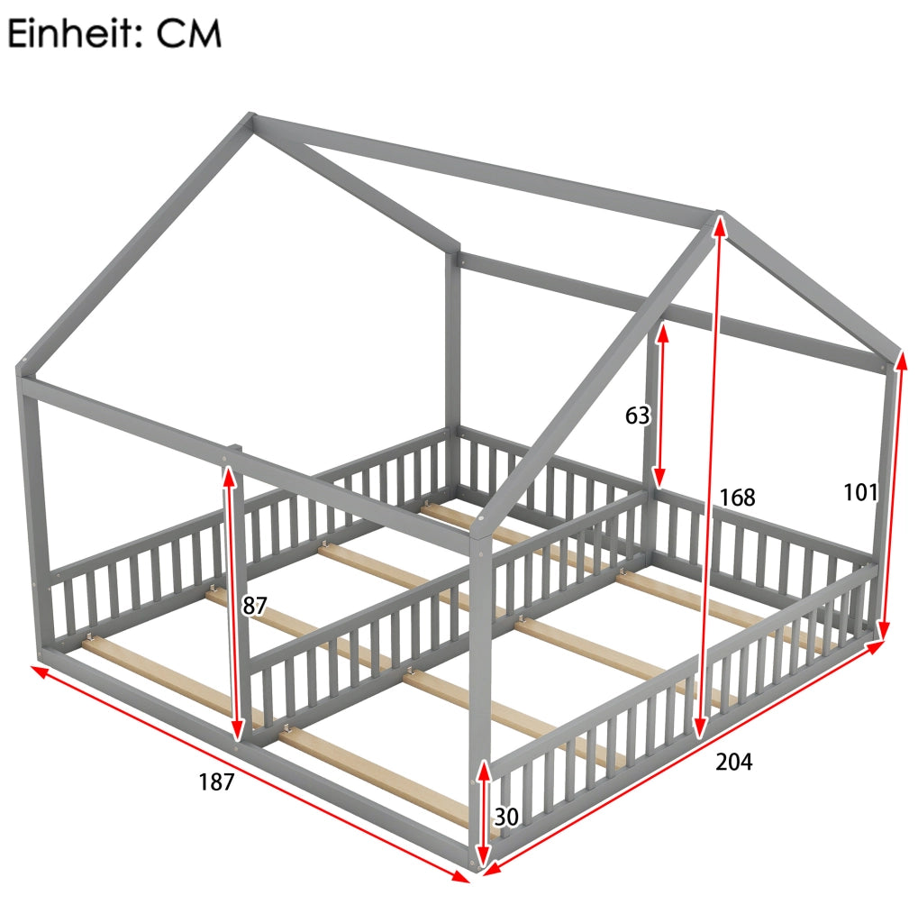 Letto per bambini 90x200 cm 2 in 1 con sponde; legno; grigio