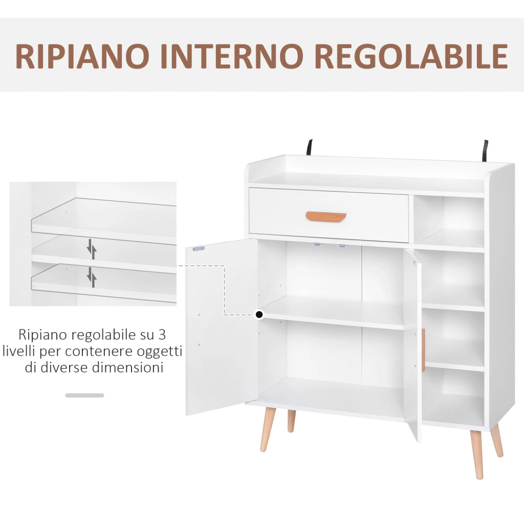 EasyComfort Credenza Moderna con Armadietto e Cassetto, Mobile Multiuso in Legno per Cucina e Salotto, 80 x 29.5 x 96cm Bianco