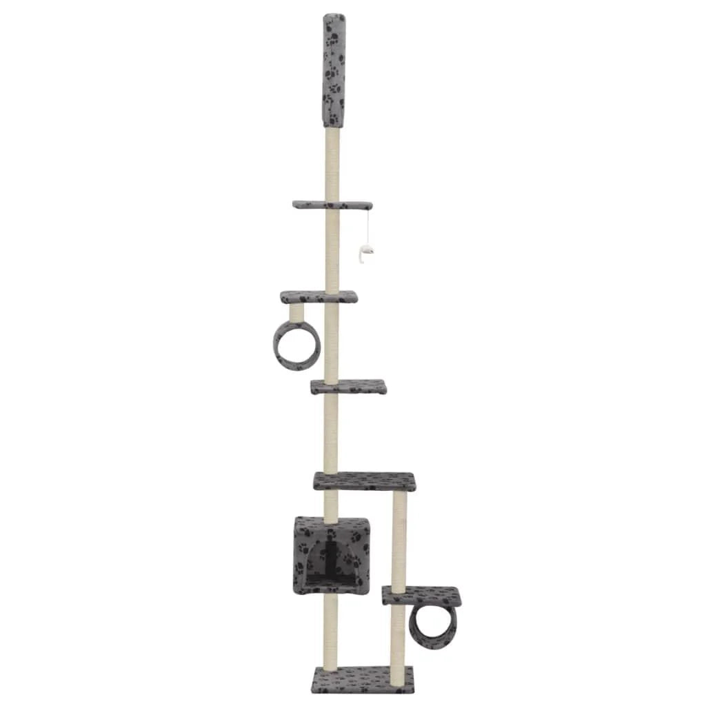 Tiragraffi albero per gatti cuccia per gatti peluche in sisal 260 cm grigio motivo a impronta di zampa 3702110