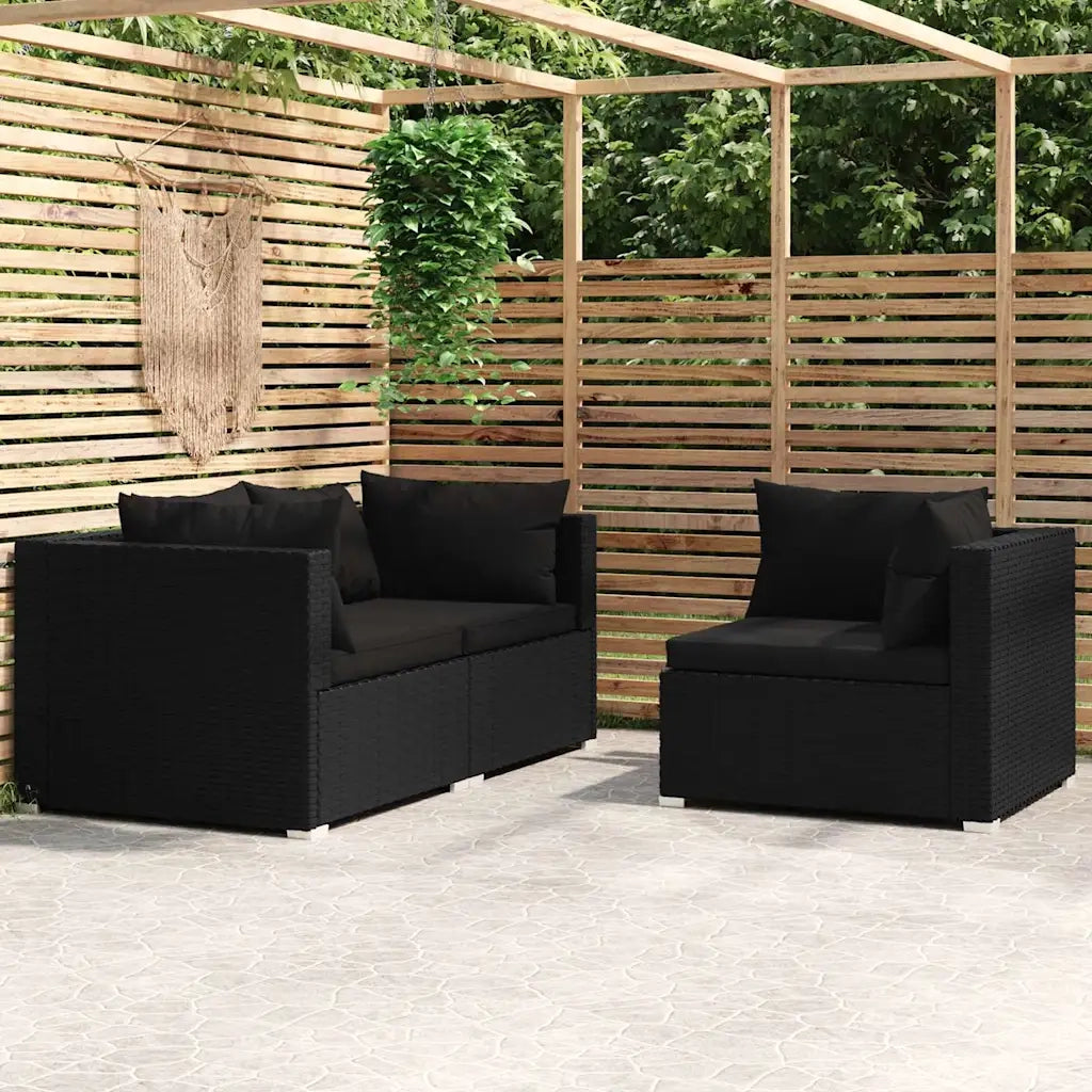 Salotto da Giardino-Set Divani da Giardino 3 pz con Cuscini in Polyrattan Nero 414544