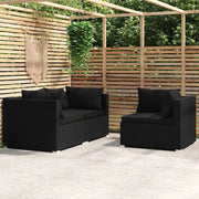 Salotto da Giardino-Set Divani da Giardino 3 pz con Cuscini in Polyrattan Nero 414544