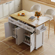 Isola da cucina con piano ribaltabile 140x43(70)x90;5 cm in MDF bianco e naturale