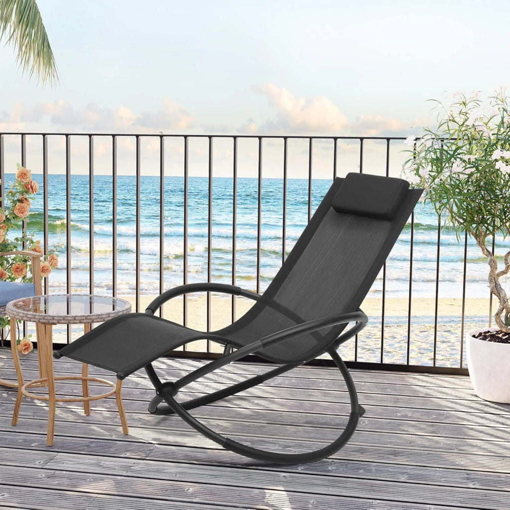 Sedia Sdraio a Dondolo Relax Poltrona Swing Traspirante da Balcone Campeggio Lettino con Braccioli e Poggiatesta Nero