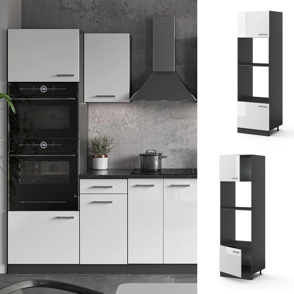 Mobile cucina microonde R-Line, Bianco lucido, 60 cm, per la libera combinazione all'interno di sistemi cucina modulari