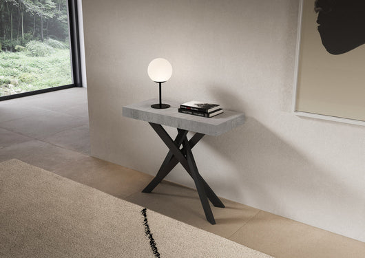 Consolle Allungabile 90-300x40x77 cm Saki Premium Cemento Gambe Antracite