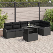 Set Divano da Giardino a 7 Pezzi con Cuscini Polyrattan Nero