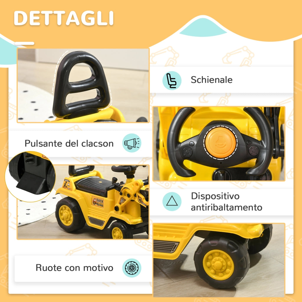 Escavatore per Bambini con Benna e Spazio Contenitore a Scomparsa. in PP e ABS. 80x26.5x39 cm. Giallo e Nero