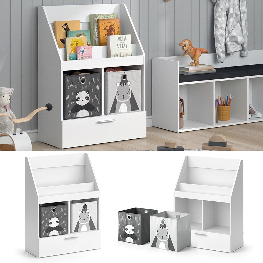 Vicco Libreria bambini Bianco 31.2 x 96.2 cm con cassetto e 2 scatole pieghevoli opt.2