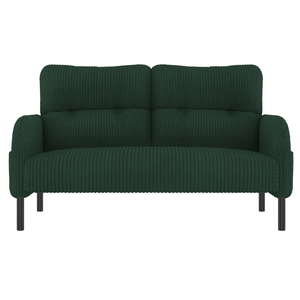 OKWISH Set da 3 Sedute con Divano 2 Posti, Poltrona e Poggiapiedi, Tasca Laterale, Velluto A Coste Verde Smeraldo