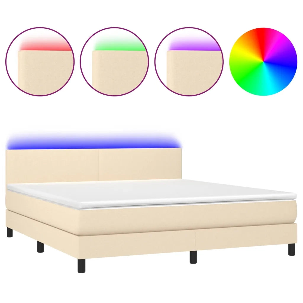 Letto a Molle con Materasso e LED Crema 160x200 cm in Tessuto 3133010